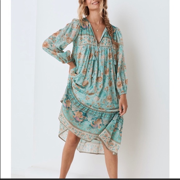 Spell & The Gypsy Collective Seashell Boho Midi Dress in Seafoam Size Small - Picture 6 of 12